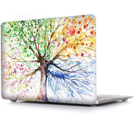 iCasso New Art Fashion Image Series Ultra Slim Light Weight Rubberized Hard Case Glossy Clear Crystal Snap-On Hard Cover Case for MacBook Air 13 (Model: A1369 and A1466) - Four Seasons Tree