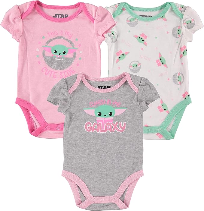 STAR WARS Baby Girls Bodysuits 5-Pack - Baby Girls' Bodysuits 5-Pack with Princess Leia, R2-D2, Yoda Baby Clothes