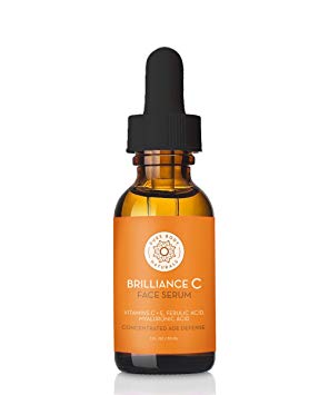 Hyaluronic Acid Serum, New and Improved Brilliance-C Vitamin C Serum for Face, Age-Defying Dark Spot Corrector for Face - Vegan, Cruelty-Free Facial Serum - Wrinkle Serum by Pure Body Naturals, 1 oz