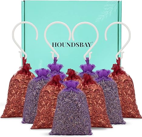 20 Pack - 10 Cedar and 10 Lavender Sachet Bags, Fully Stuffed Scented Sachets with Hanger Hooks, Perfect for Closets, Drawers, Cars, Gym Bags, or Anyplace That Needs to Smell Better