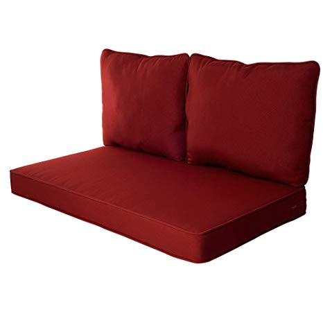 Quality Outdoor Living All Weather Deep Seating Patio Loveseat Seat and Back Cushion Set, 46-Inch by 26-Inch, Red