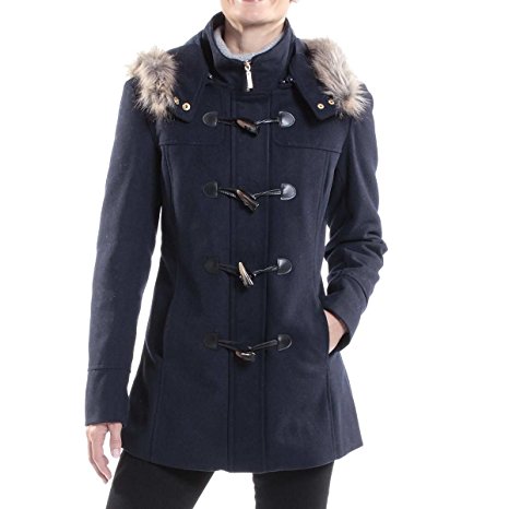 Alpine Swiss Duffy Women's Wool Coat Fur Trim Hooded Parka Jacket