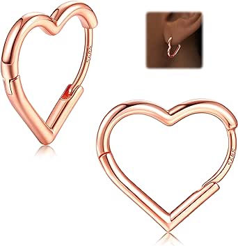 LOLIAS Herz Creolen Ohrringe Silber 925 Für Damen Mädchen 14K Klein Ohrringe Gold Hängend Ohrringe Herz Creolen Tropfen Ohrringe Roségold Ohrringe Silber Ohrringe Für Damen 16 MM