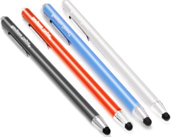 Bargains Depot (4-Pack) [0.18-inch Rubber Tip Series] Capacitive Universal Stylus with 12 Replacement Soft Rubber Tips - Black/Red/Silver/Blue