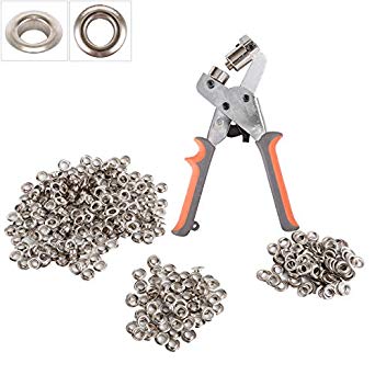 BIZOEPRO Handheld Grommets Punching Machine Manual Hole Punch Pliers Grommet Machine Hand Press Tool W/with 500 Silver Grommets of 3/8 Inch (10mm) Eyelets