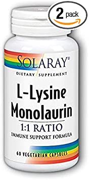 Solaray L-Lysine Monolaurin 1:1 Ratio, 60 Capsules (2 Pack)