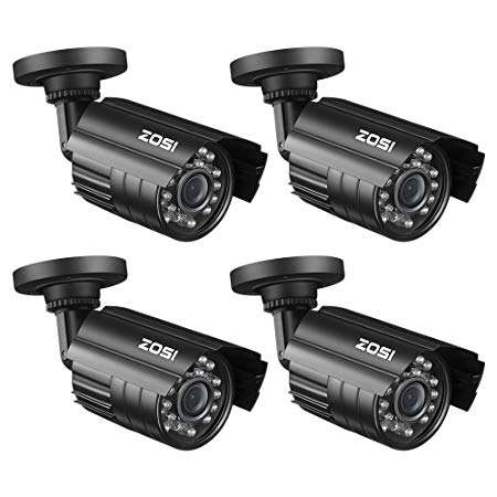 ZOSI 4 Pack Fake Security Camera Bullet with Red Light, Dummy Surveillance Camera Outdoor Indoor Use, Wireless Simulate Cameras for Home Security