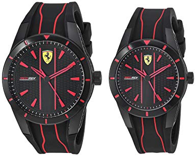 Ferrari Men's Red Rev Quartz Watch with Silicone Strap, Black, 24 (Model: 870021