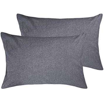 NTBAY Queen Size Pillowcases Set of 2, 100% Stone Washed Cotton, Reduces Allergies and Respiratory Irritation, Vintage Style, Breathable (Dark Grey, Queen)