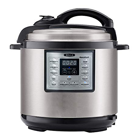 BELLA (14719) 6 Quart Pressure Cooker Multifunction Electric Cooker with One-Touch Digital Presets & Nonstick Cooking Pot