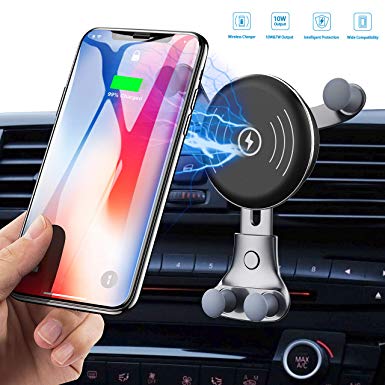 Wireless Car Charger Mount, Air Vent Phone Holder, Fast Charger Kit, 10W Compatible for Samsung Galaxy S9/S9 , S8/S8 , S7/S7 Edge, Note8, 7.5W Compatible for iPhone X, iPhone 8/8