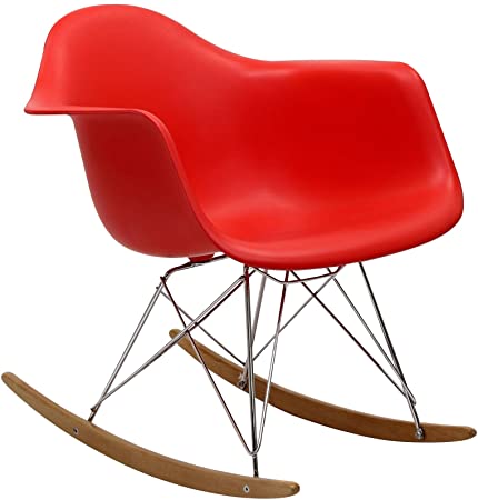 Modway Rocker Mid-Century Modern Molded Plastic Living Room Lounge Chair Rocker in Red