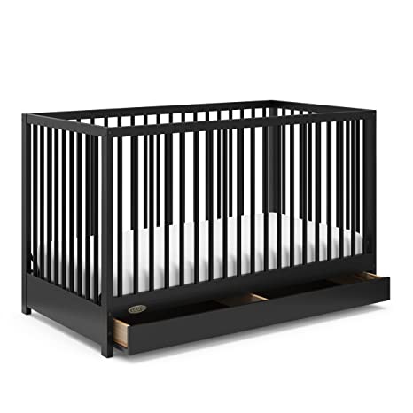 Graco Teddi 5-in-1 Convertible Crib with Drawer (Black) – GREENGUARD Gold Certified, Crib with Drawer Combo, Full-Size Nursery Storage Drawer, Converts to Toddler Bed, Daybed and Full-Size Bed