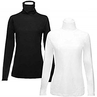 Felina 2 Pack Long Sleeve Turtleneck Women Layering Shirts Soft Cotton Blend Ladies Tagless Top