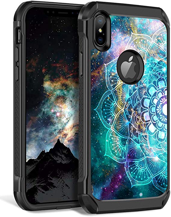 BENTOBEN Case for iPhone XS Max, Shockproof 2 in 1 Hybrid Hard PC Soft Bumper Glow in the Dark Noctilucent Luminous Dual Layer Protective Phone Cases Cover for iPhone XS Max 6.5inch, Mandala in Galaxy