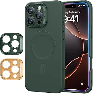 ESR for iPhone16 Pro Max Case with MagSafe, Camera Control, Supports Magnetic Charging, Smooth & Slim Silicone Case, Shockproof, Full Screen and Camera Protection, Soft Microfiber Lining,Green