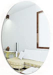 Oval Shape Adhesive Mirror Sticker for Wall on Tiles Bathroom Bedroom Living Room Basin Mirror Bathroom Wall Mirror Stickers Unbreakable Plastic Wall Mirror 30 * 20