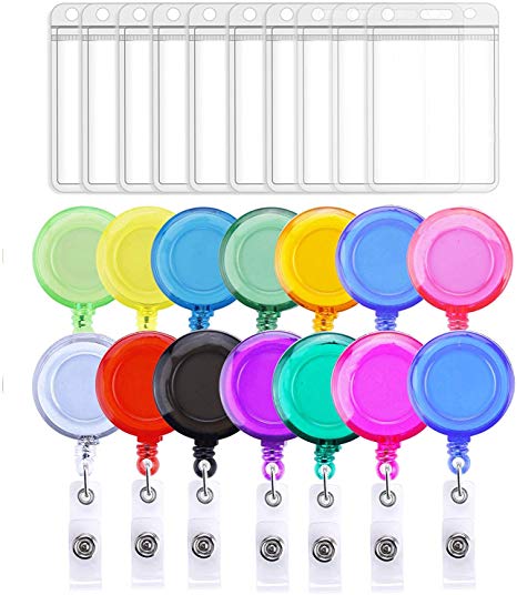 40 Pcs Colorful Retractable Badge Reels with 40 Pcs ID Card Holders for ID Badge Holder，Random Color
