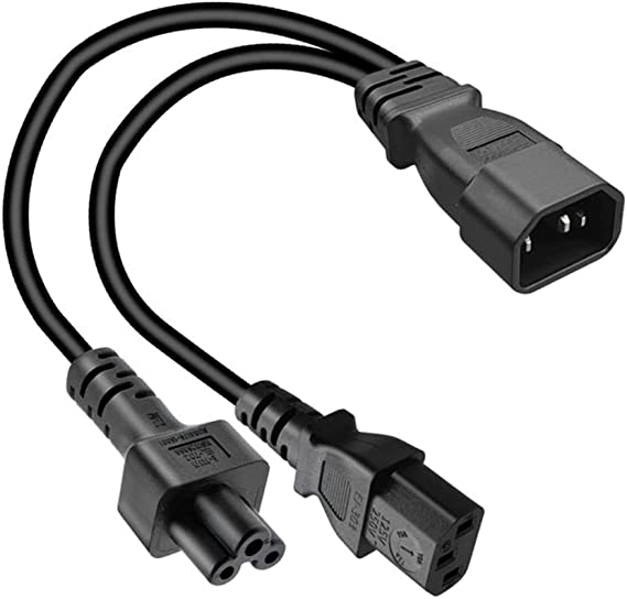 Toptekits C14 to C5 C13 Y Splitter Power Plug Cord ,Single IEC 320 C14 Male to C13 C5 Female Splitter Adapter Cable Cord(C14 to C5 C13 1ft)