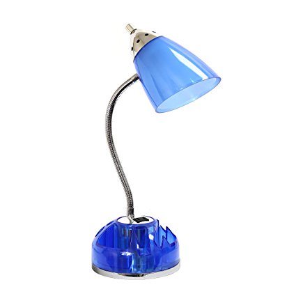 Limelights LD1015-CBL Organizer Desk Lamp with Charging Outlet Lazy Susan Base, Clear Blue