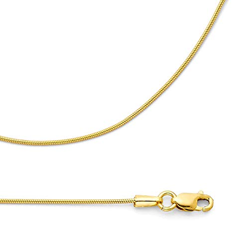 Solid 14k Yellow Gold Necklace Snake Chain Round Diamond Cut Style Polished Genuine 0.7 mm 16,18,20,22 inch