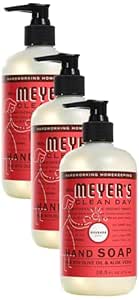 MRS. MEYER'S CLEAN DAY Hand Soap, Made with Essential Oils, Biodegradable Formula, Rhubarb, 12.5 fl. oz (Pack of 3)