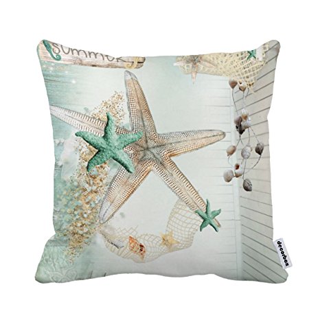 Decorbox Summer Starfish Coral Shell White 18X18 Inch Polyester Cotton Pillow Cases Blend Throw Pillow Case Covers Accent Pillows Standard Size Pillowcase Decorative Cushion Cover Cushions Cover