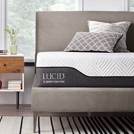 LUCID 10 Inch Twin Hybrid Mattress - Bamboo Charcoal and Aloe Vera Infused Memory Foam - Moisture Wicking - Odor Reducing - CertiPUR-US Certified