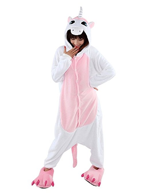 KISCHERS Adults Unicorn Onesie Pyjamas Flannel Animal Cosplay Costume Hoodie Sleepwear nightgown for womens gilrs