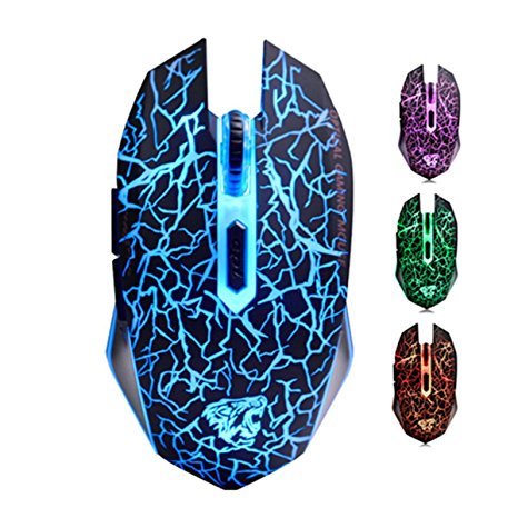 ShiRui L6 Rechargeable Silent 2.4GHz Wireless Gaming Mouse with 7 Colors Breathing Lights 8 Buttons 2400/1600/800DPI (Black)