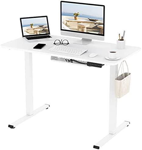 FLEXISPOT Electric Height Adjustable Standing Desk Sit Stand Desk Adjustable Desk Stand Up Desk with Memory Smart Pannel EF1 Series(120 * 60cm, White Frame White Desktop)