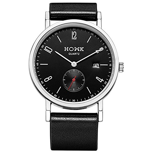HOWK Mens Date Multifunction Chronograph Quartz Wrist Watch Leather Band