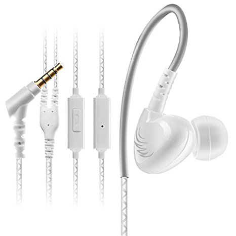 Wired Earphone,COSONIC 3.5mm Stereo In-ear Headphones With Micphone,XBS Bass Earhook Headset For Running White