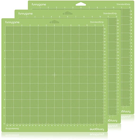 Funnygame 12x12 Standard Grip Cutting Mat for Cricut Maker/Explore Air 2/Air/One(3 Pack), Adhesive Green Cutting Mat with Non-Slip Flexible Square Gridded Cut Mat for Crafts