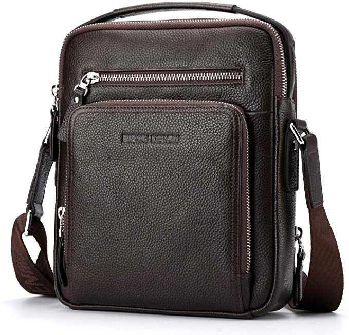 BISON DENIM Shoulder Bag for Men Genuine Leather Crossbody Bag Vintage Messenger Bag Man Purse
