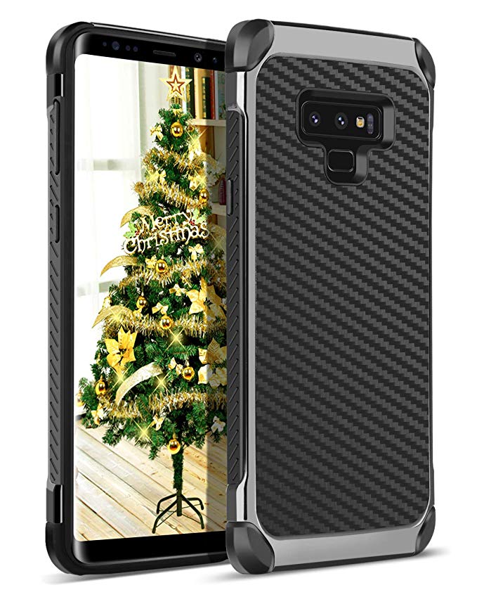 BENTOBEN Case for Galaxy Note 9 Protective Rugged 2 in 1 Hard PC Cover Hybrid Carbon Fiber Faux Leather Soft Rubber Bumper Phone Cover for Samsung Galaxy Note9 - Black