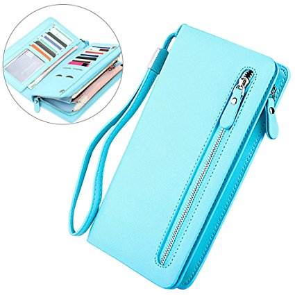 Phone Purses Case, Bonice Women Large Phone Clutch Pouch Cards Holder Gifts for Girls Mobile Phone Bag for Huawei Mate 10 Pro/Mate 10/Honor 7X/Mate 10 Lite/Honor 6C Pro - Light Blue