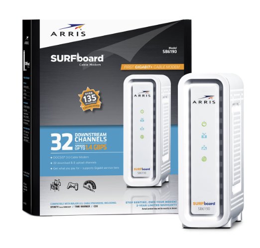 ARRIS SURFboard SB6190 DOCSIS 3.0 Cable Modem - Retail Packaging - White