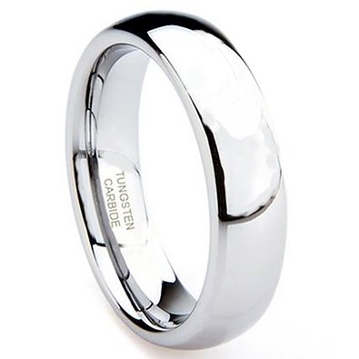 Free Shipping 6mm Tungsten Carbide Mens Wedding Band Ring in Comfort Fit and Shinny Plain Dome Polished Finish Fit Size 5-16