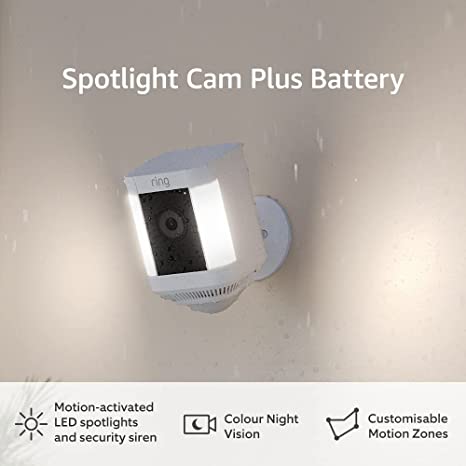 Ring Spotlight Cam Plus Battery by Amazon | Wireless outdoor Security Camera 1080p HD Video, Two-Way Talk, LED Spotlights, Siren, alternative to CCTV system | 30-day free trial of Ring Protect