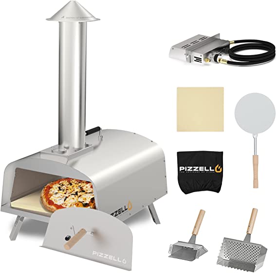 PIZZELLO Outdoor Pizza Oven Propane & Wood Fired Stainless Steel Pizza Grill with Gas Burner, Wood Tray Pizza Stone, Pizza Peel, Carry Bag