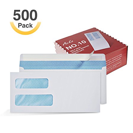 Acko #10 SELF-SEAL Double Window Envelopes,Security Tint Pattern Designed for Most Popular Size for Letters and Invoices Size 4 1/8 x 9 1/2 Inches White 500 Count