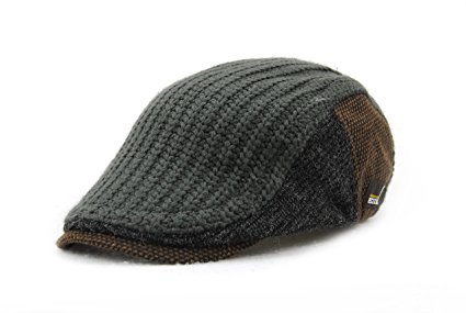 YCHY Men's Knitted Wool duckbill Hat Warm Newsboy Flat Scally Cap
