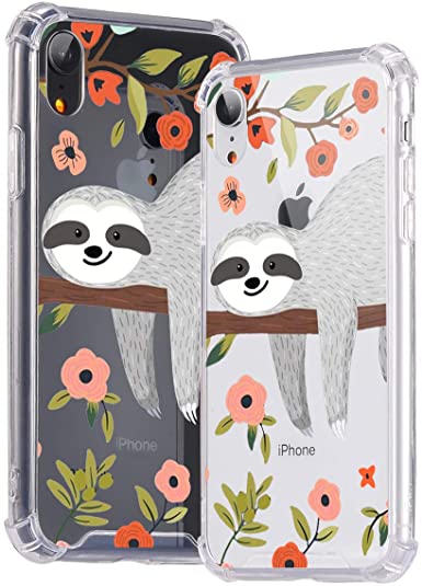 idocolors Cute Shockproof Case for iPhone 11 Hard Plastic Back   TPU Soft Bumper with Air Cushion Protective Slim Clear Pattern Cover Animal Cartoon Phonecase - Kawaii Sloth 1