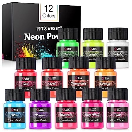 LET'S RESIN Neon Pigment Powder,12Colors Fluorescent Powder,10g/Bottle of Mica Powder for Epoxy Resin,Nail,Tumblers,Soap Making,Slime & Candle,painting, and DIY Crafts