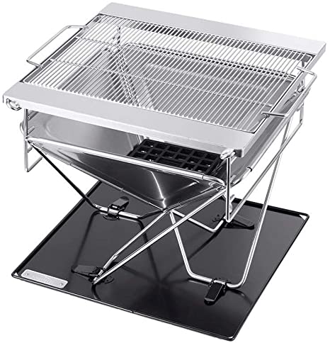 Monoprice Stainless Steel Folding Charcoal Grill, Adjustable Grilling Grid, Portable, Multiuse Design - Pure Outdoor Collection