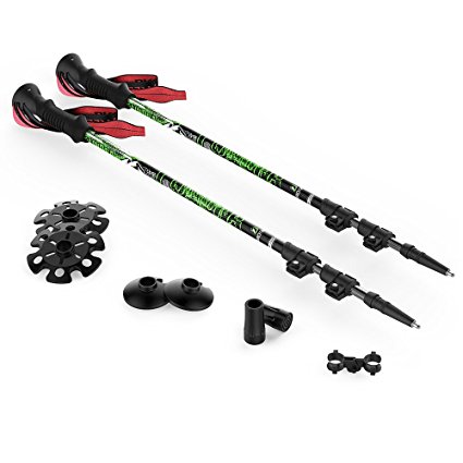Brotree 2 Pack Trekking Hiking Walking Trail Poles with EVA Foam Grip, Flip-Lock and Tungsten Carbide Tips - Ultraweight & Collapsible