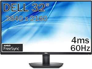 Dell S Series 32" 4K Monitor, UHD (3840 x 2160), sRGB 99% Color Gamut, 60Hz, 4ms, AMD FreeSync, Anti-glare 3-Side Virtually Borderless Screen, 1.07 Billion Colors, Dual HDMI 2.0, DisplayPort 1.2