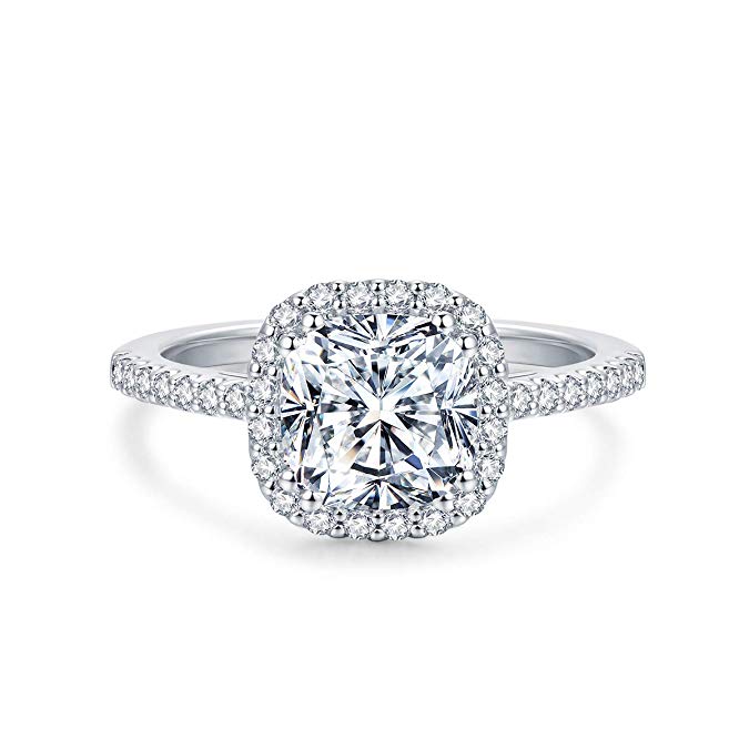 2.5ct Cushion Cut Petite Micropave Floating Halo Simulated Diamond CZ Engagement Rings Women
