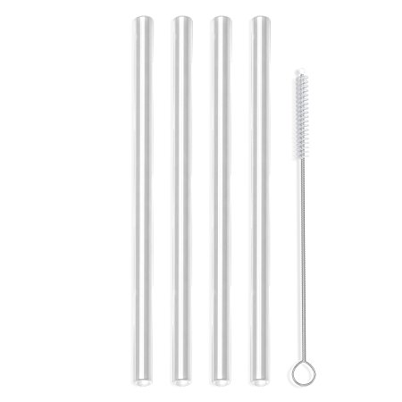 Hummingbird Glass Straws 8 inches x 9.5mm Reusable Straws (4 Pack of White)